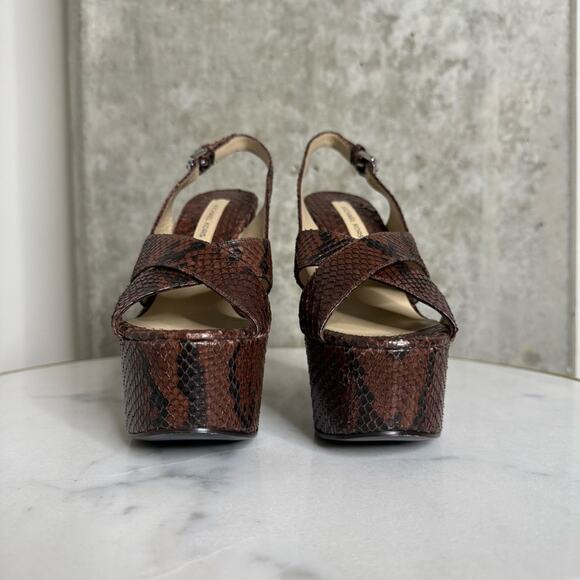 New Michael Kors Collection Candace Python-Embossed Leather Platform Sandal - Picture 8 of 12
